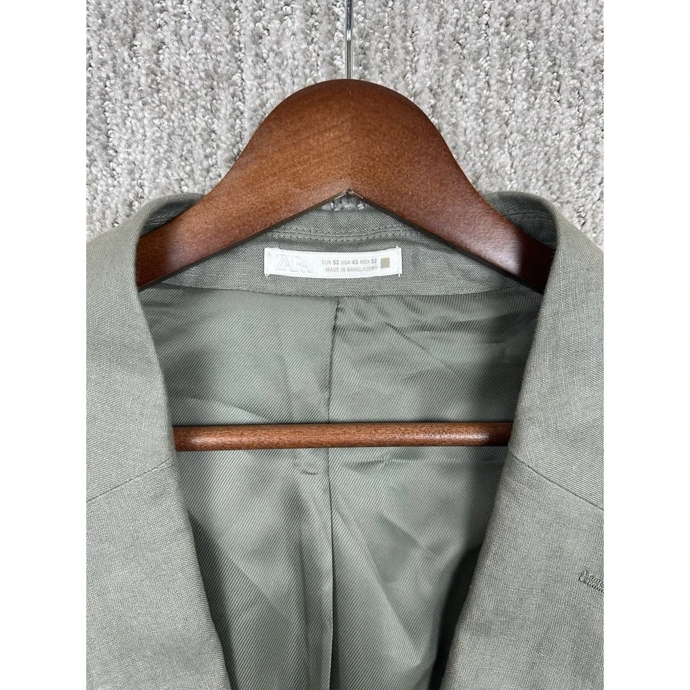 NWT ZARA 100% Linen Blazer Jacket Mens 42 Green Summer Wedding Formal Office NEW